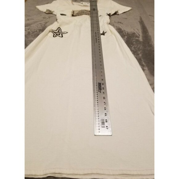 Piccalino Petite White Belted Maxi Dress Size 10P Appliqué Star Pockets Casual - Picture 4 of 7